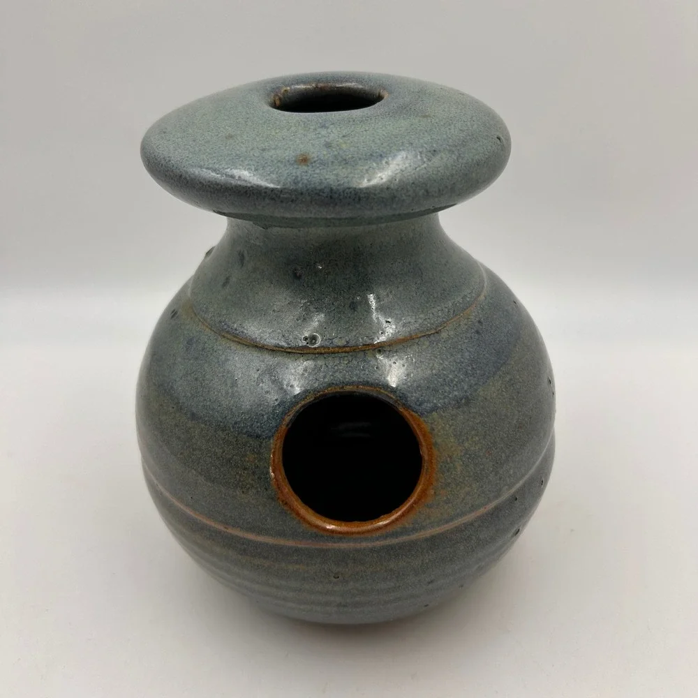 UDU Drum Studio Pottery Signed Vase SML Pottery Blue Gray Glazed Stoneware Music